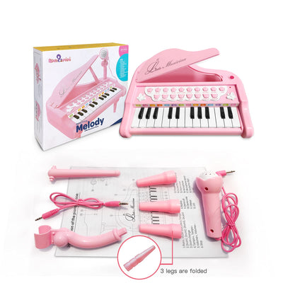 Love&Mini Rosa Klavierspielzeug für Mädchen ab 1 2 3 4 5 Jahr Erster Geburtstag Geschenke Kleinkind Klaviermusik Spielzeuginstrumente mit 24 Tasten und Mikrofon