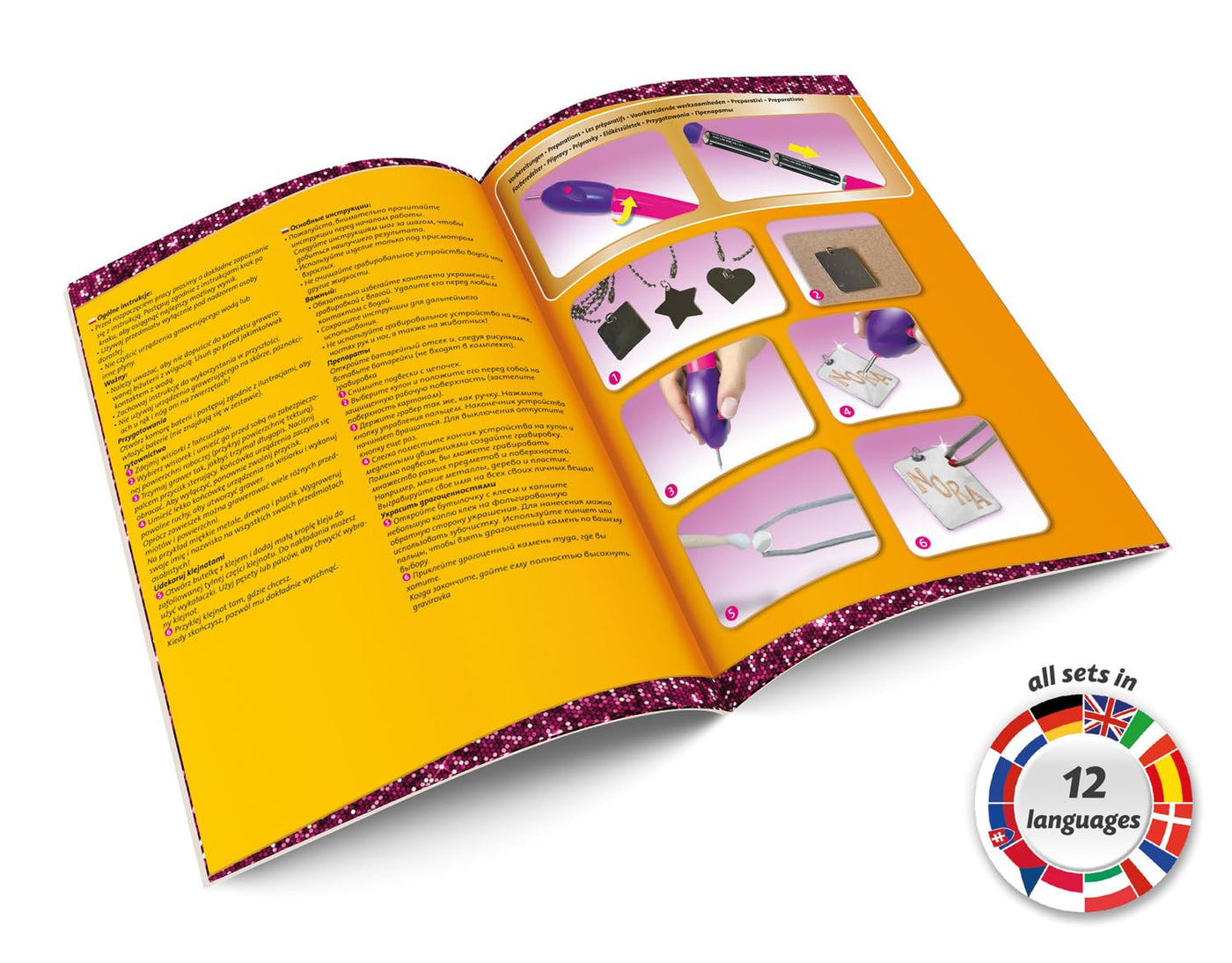 Lena 42655 Metal Jewelery Schmuck-Bastelset ab 8 Jahren - Halskette basteln ganz einfach, Kreatives Bastelset für Mädchen mit Gravurgerät, Anhänger & Deko-Strasssteinen