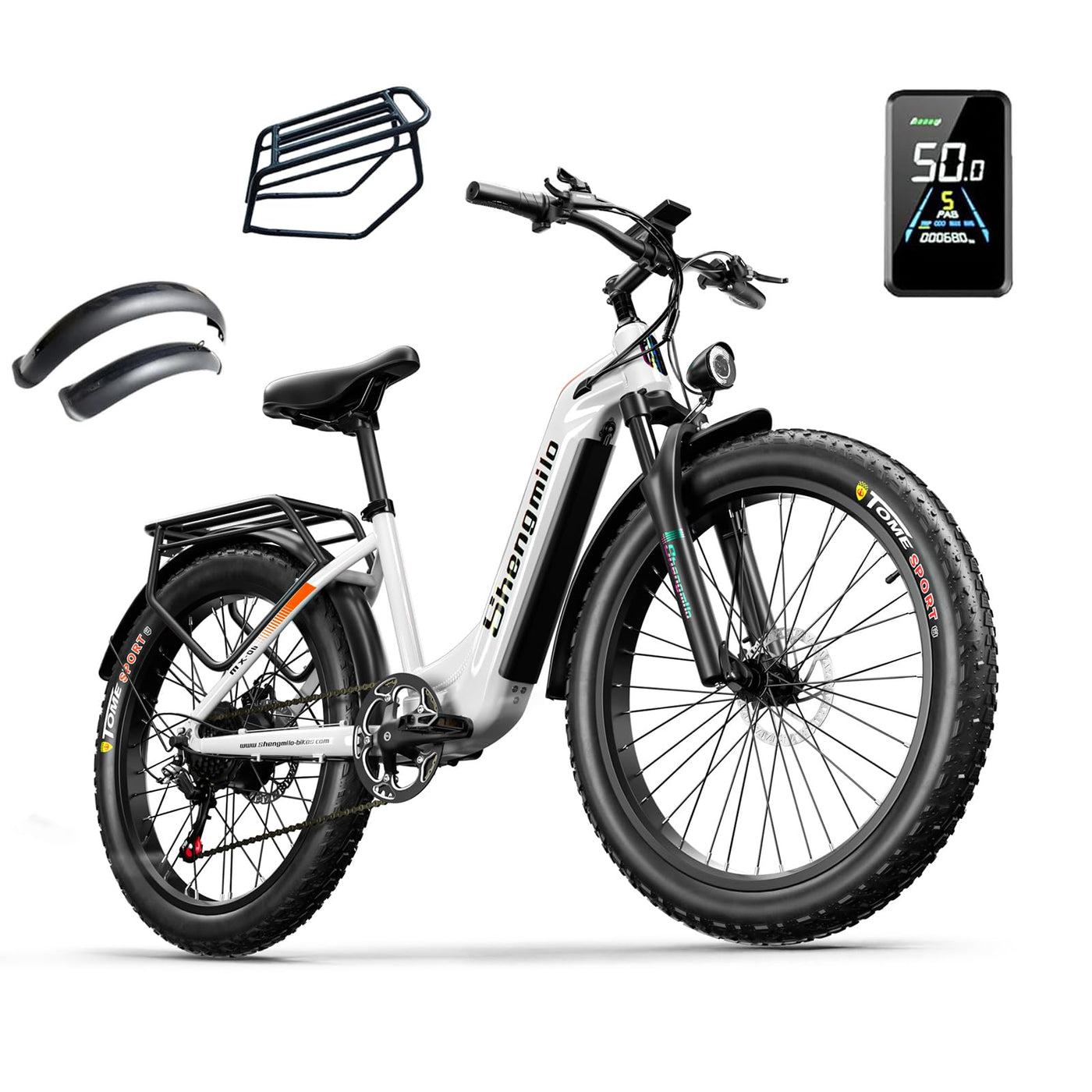 Shengmilo E Bike Herren,Mountainbike,80NM,48V 17.5AH Batterie,26 Zoll E Bike Damen,7-Gang Getriebe mit LCD-Display,Dual Shock Elektrofahrrad,Citybike,COC,CE (MX06)