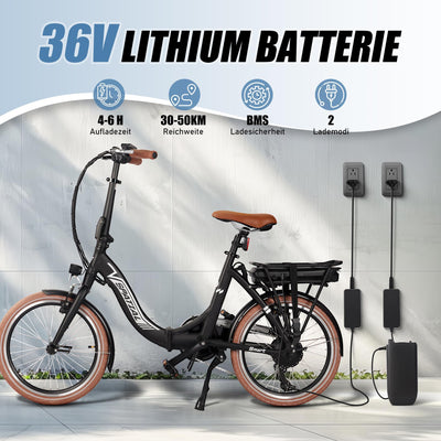 SPATIAL E Bike Klappard, 20 Zoll Elektrofahrrad, 40NM 250W Motor 36V 374.4Wh Batterie, 7 Gang Schaltung LCD Anzeige, Herren Damen City Ebike