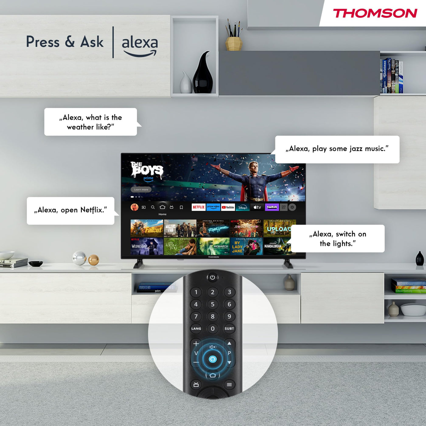 Thomson 43 Zoll (109 cm) UHD LED Smart TV mit Fire TV, Alexa Sprachsteuerung, AirPlay, Wi-Fi, Triple Tuner (Kabel/Satellit/Antenne), Bluetooth 5.0, HDMI, USB, AV IN, CI+, 43UF4S35
