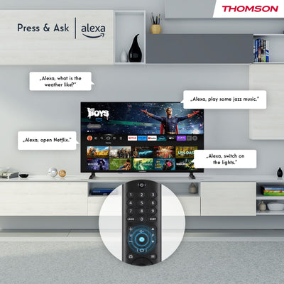 Thomson 43 Zoll (109 cm) UHD LED Smart TV mit Fire TV, Alexa Sprachsteuerung, AirPlay, Wi-Fi, Triple Tuner (Kabel/Satellit/Antenne), Bluetooth 5.0, HDMI, USB, AV IN, CI+, 43UF4S35