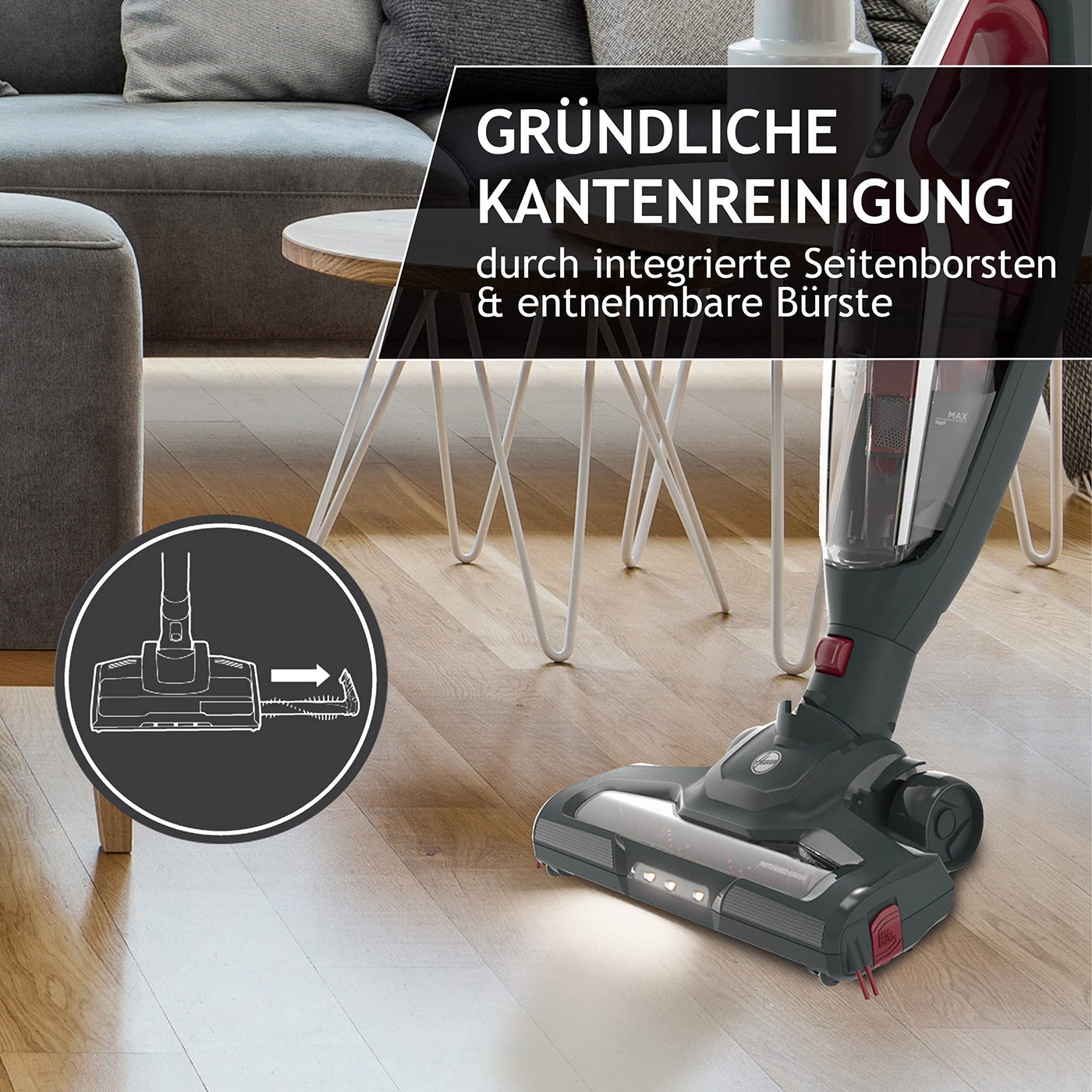 Hoover Akku-Staubsauger ohne Beutel I Akkusauger + Handstaubsauger in Einem mit 45 Min. Laufzeit I Staubsauger kabellos mit LED Licht, Parkfunktion, Klappgriff, Fugendüse & Staubbürste [HF21F25]