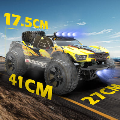 DEERC Ferngesteuerte Auto 1:10 mit Lichtern RC Auto 48km/h 4WD Offroad Hobby Grade Monster Crawler mit 2 Akkus 40 Minuten Laufzeit,2 Autoschalen, für Erwachsene, Kinder (9201E)