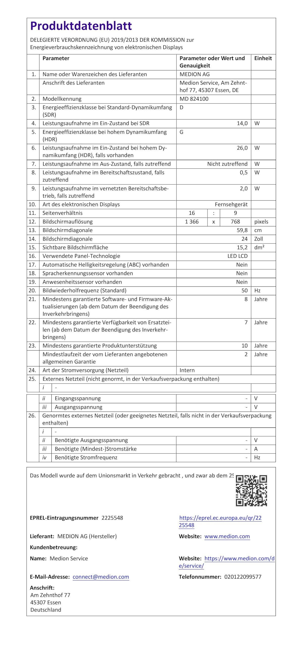 MEDION 59,8 cm (24 Zoll) HD Fernseher (Android TV, Smart TV, HDR, Netflix, Prime Video, PVR, Bluetooth, MD 824100)