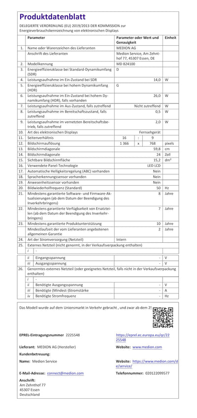 MEDION 59,8 cm (24 Zoll) HD Fernseher (Android TV, Smart TV, HDR, Netflix, Prime Video, PVR, Bluetooth, MD 824100)