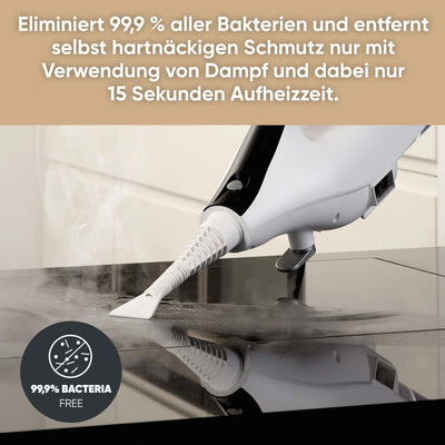 SEVERIN 2-in-1 Dampfreiniger mit Mehrzweck-Funktion & praktischem Kombi-Zubehör, für alle Hartböden und Teppiche, entfernt 99,9% Bakterien, nur 15 Sekunden Aufheizzeit, 9m Kabel, weiß/schwarz, SC 7145