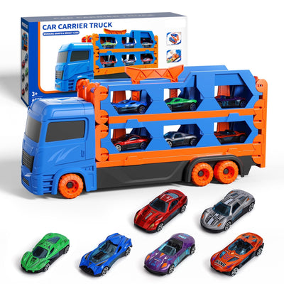 Ci Vetch Auto Spielzeug für 2-6 Jahre alte Jungen, Transport LKW Auto Spielzeug mit 61-Zoll-Rennstrecke, Blau