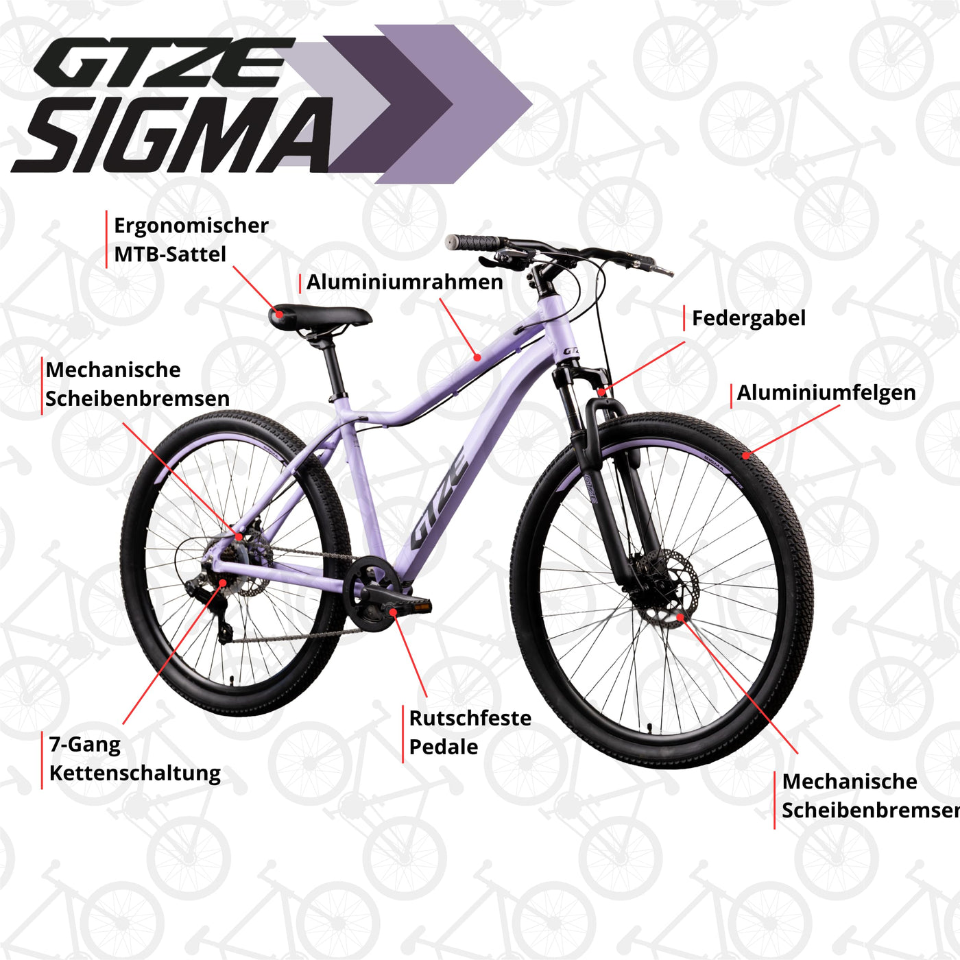 Goetze Sigma 27,5 x 2.10 Zoll Jugendfahrrad | MTB Hardtail | 7-Gang Kettenschaltung mit Drehgriff | Mechanische Scheibenbremsen | Aluminiumrahmen 15" | Federgabel | ab 155 cm Körpergröße
