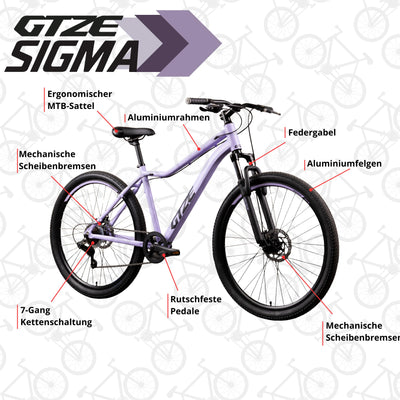 Goetze Sigma 27,5 x 2.10 Zoll Jugendfahrrad | MTB Hardtail | 7-Gang Kettenschaltung mit Drehgriff | Mechanische Scheibenbremsen | Aluminiumrahmen 15" | Federgabel | ab 155 cm Körpergröße