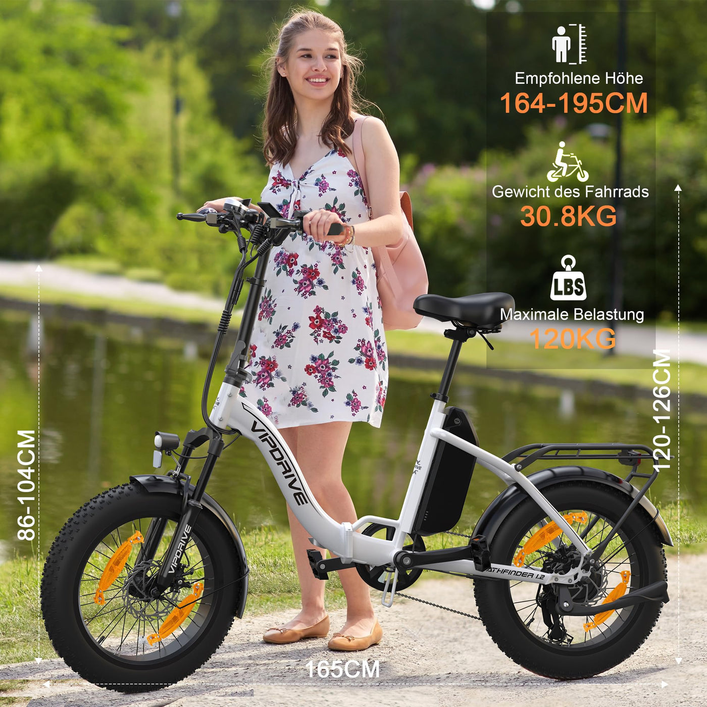 Vipdrive Klapprad E-Bike 20 Zoll, Elektrofahrrad mit 48v13ah Akku, 25km/H, Reichweite bis zu 80km, E Bike mit 7-Gang,LCD-Display, Elektrofahrrad für Herren Damen (Weiß【624Wh 13AH 65Nm】)