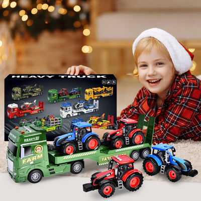 Herefun Bauernhof Lastwagen Spielzeug, Großer Bauernhof Traktor, Anhänger Spielzeug mit Traktor, Groß Transporter LKW, Geschenk für Kinder 3, 4, 5, 6+ Jahren