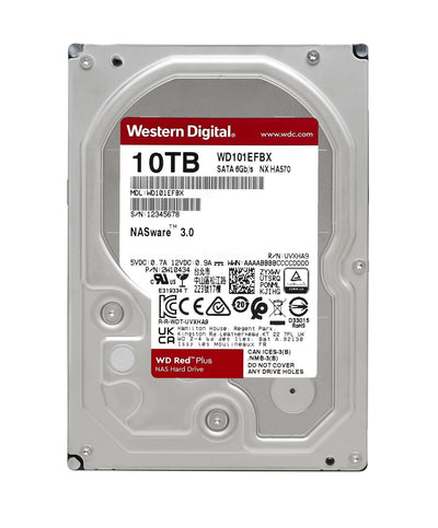 WD Red Plus interne Festplatte NAS 10 TB (3,5 Zoll, Workload-Rate 180 TB/Jahr, 7.200 U/min, 256 MB Cache, 215 MB/s ÜbertragungsrateNASware-Firmware für Kompatibilität, 8 Bays) Rot