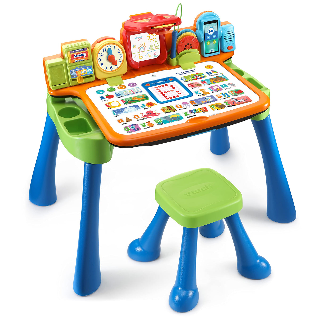 Vtech 5-in-1 Magischer Schreibtisch – Interaktiver Kinderschreibtisch inkl. Hocker – Mit Kreidetafel, Staffelei, Schreibfeld und Projektor – Für Kinder von 3-6 Jahren