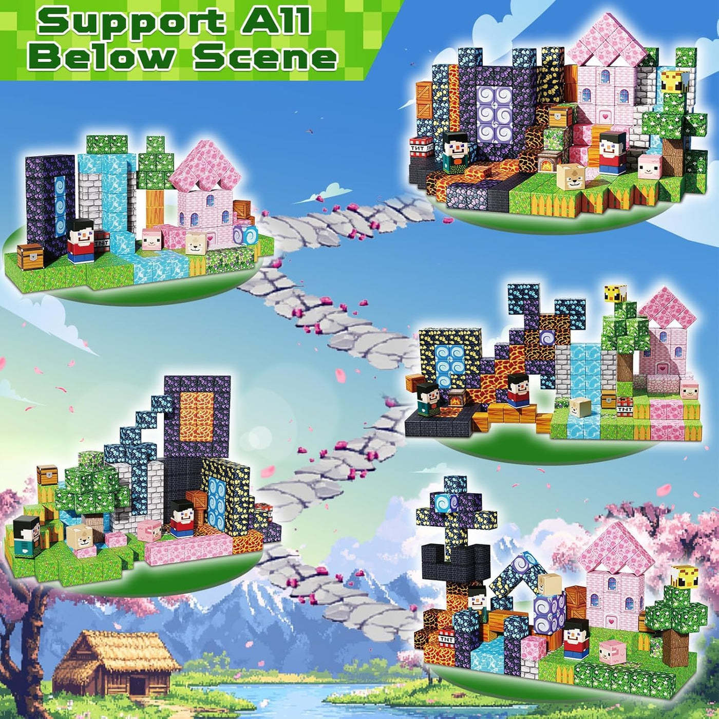 GraceDuck Magnetische Bausteine, 200 Teile Magnetbausteine Bauen Dark Forest & Pink Castle, Magnetic Blocks Bauwelt Spielzeug für Jungen und Mädchen, Magnetblöcke Geschenke für Kinder ab 3-9 Jahren