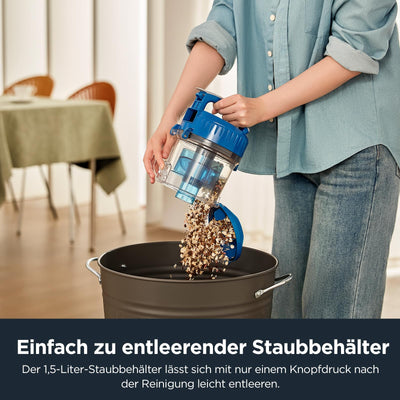 Eureka WhirlWind Staubsauger Beutellos, Leistungsstark, Kompakt und Leicht, für Hartböden und Teppich, HEPA-Filter, 8m Aktionsradius, 700W, 1,5L, Blau