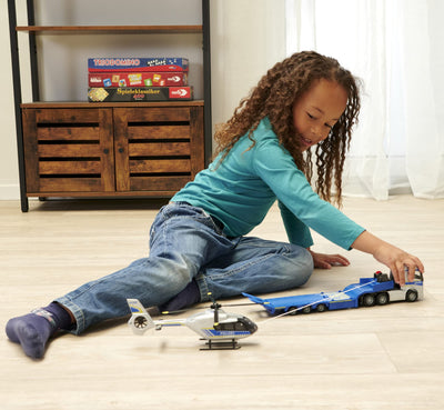 Majorette - Volvo Polizei-Transporter FH-16 (35 cm) – LKW mit Auflieger und Airbus Hubschrauber (25,5 Licht & Sound vielen Funktionen - Spielzeug-Set für Kinder ab 3 Jahren, 213716000, Einheitsgröße