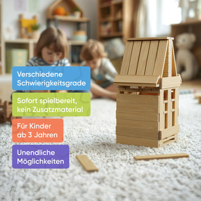 ROXPLE Holzbausteine Natur 200 Stück, Montessori Spielzeug für Kinder ab 3 Jahren, Klötzchen zum Basteln, ideales Konstruktionsspielzeug mit Bausteine Holz, Holzklötze im Baumwollbeutel