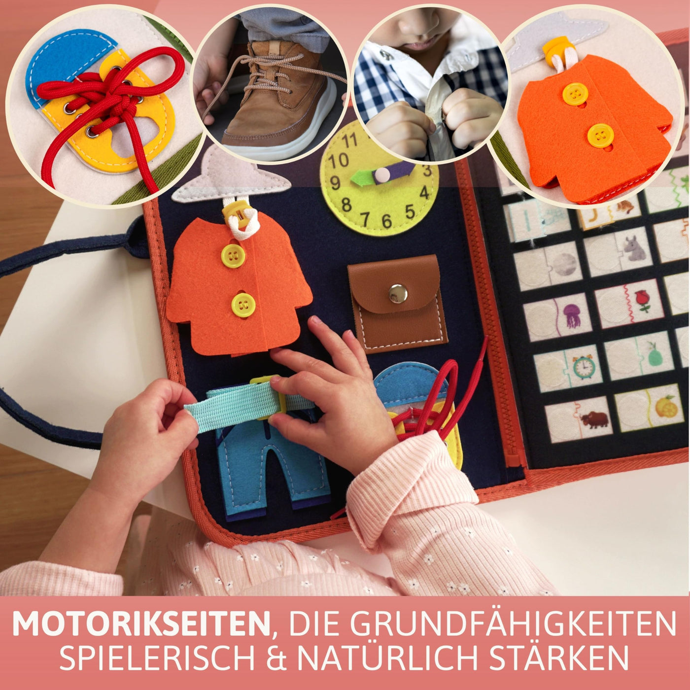 Lion’s Collection® Busy Board Deutsch mit Reisetasche & Montessori Buch – Quiet Book & Busy Book für Kleinkinder ab 3 Jahre – Activity Board, Motorikbuch & Lernbuch – Reisespielzeug Auto & Flugzeug