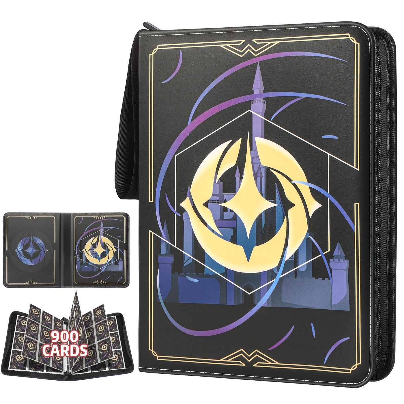 TCGUARD Sammelalbum für Lorcana-Karten, Premium Sammelkarten Album mit 900 Fächern, Kompatibel mit Lorcana Karten, Card Binder für TCG-Aufbewahrungs und Präsentationssammlung(Schwarz 9)