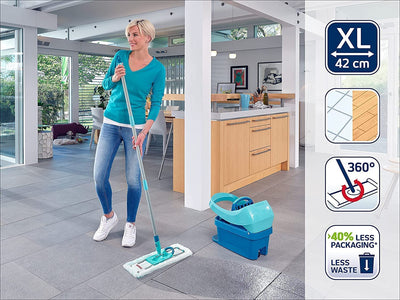 Leifheit rückenschonender Bodenwischer Profi XL micro Duo, Stahlstiel 146cm, Wischmopp mit Fußklick, Mikrofaser Bezug für Fliesen und Laminat, 360° Drehgelenk, Click-System, umweltfreundlicher Karton