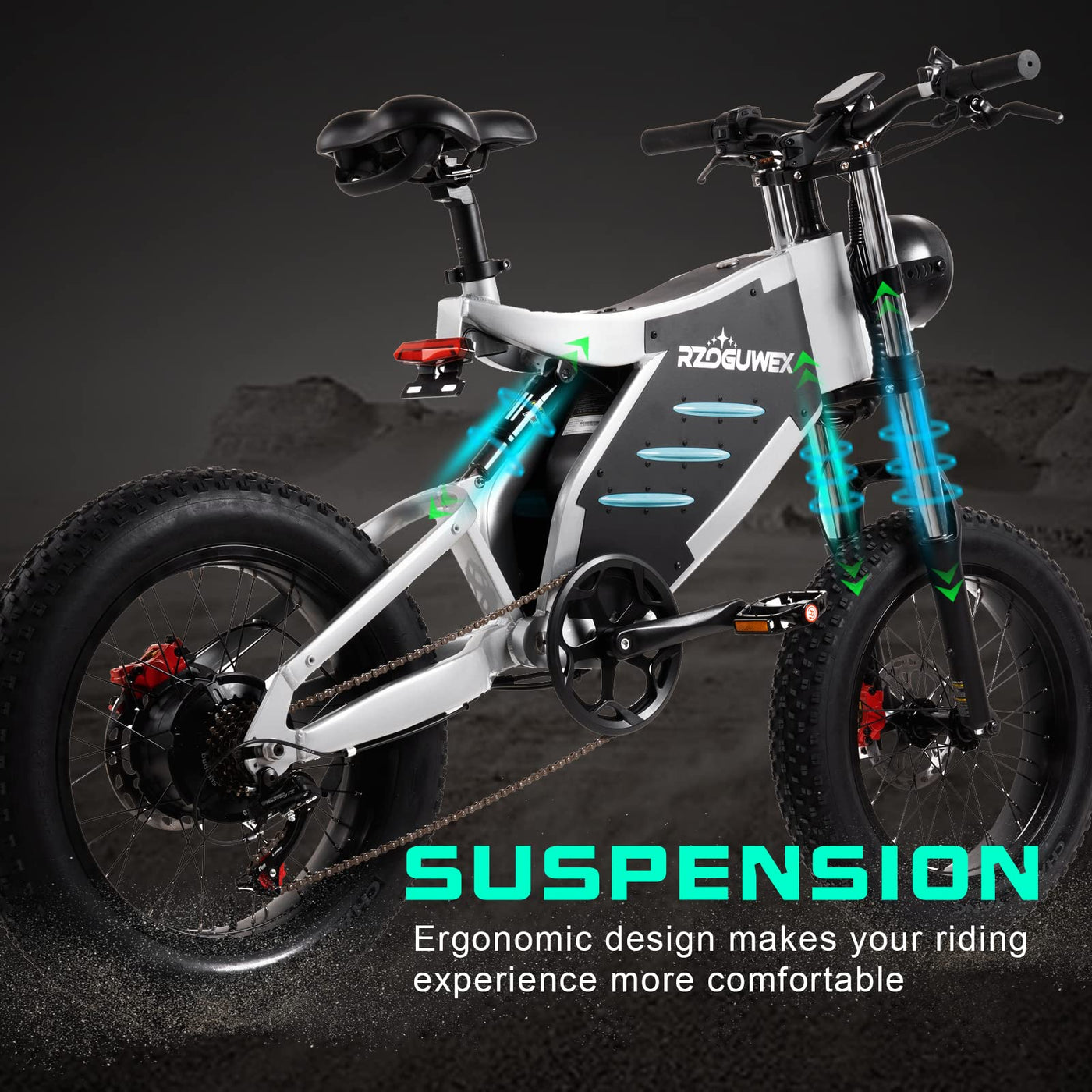 RZOGUWEX Elektrofahrrad, 20-Zoll-Offroad-EBIKE für Erwachsene mit Abnehmbarem 48V 25Ah Lithium-Ionen-Akku, 7-Gang-Schneerad mit Zwei Stoßdämpfern und Bürstenlosem Motor