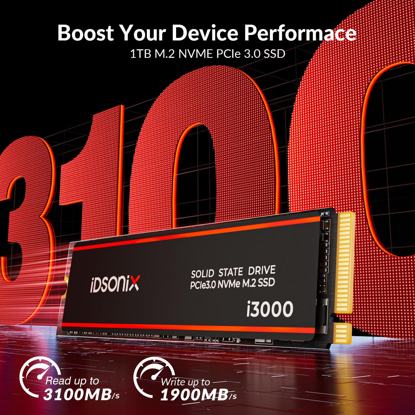 iDsonix M.2 SSD 1 TB, PCIe Gen3x4, Geschwindigkeit bis zu 3.100 MB/s, M.2 2280 NVME 1 TB SSD mit 3D NAND Flash und Kühlkörper, internes Solid State Laufwerk für Laptop, Desktop, Mini PC und Computer