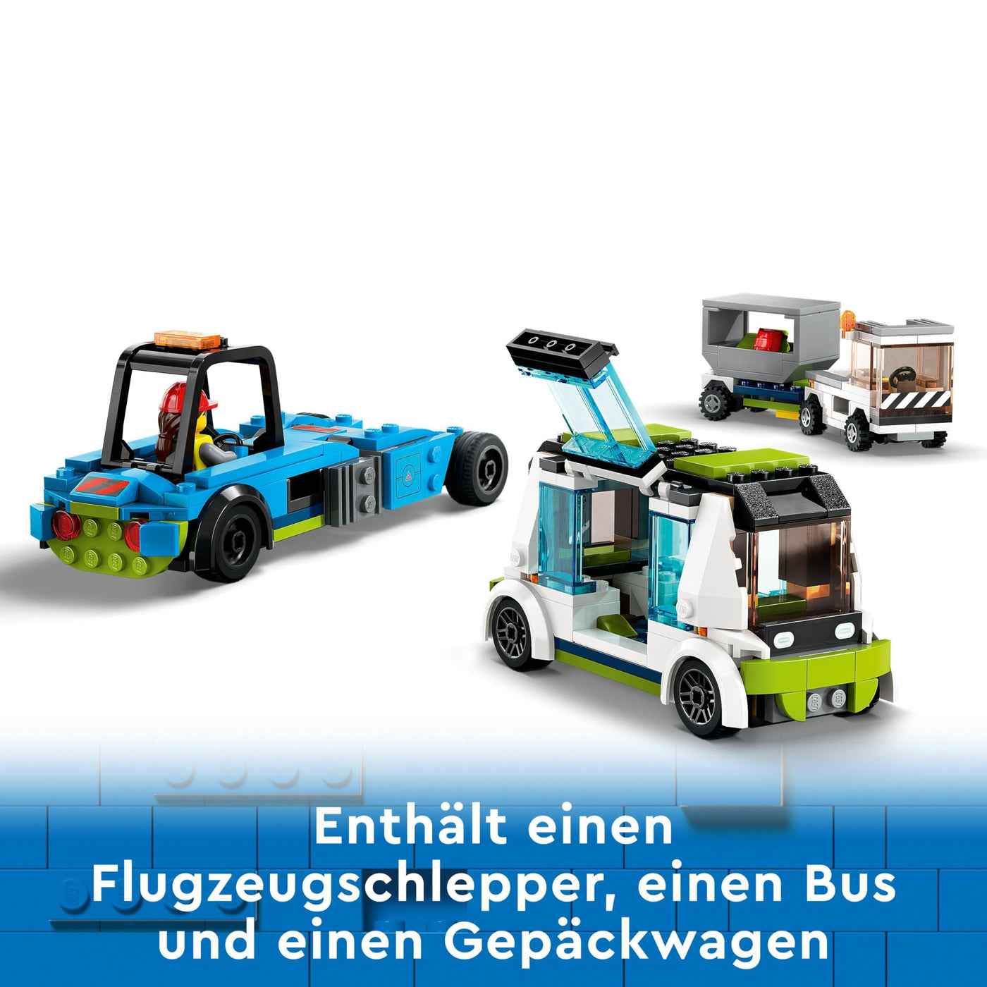 LEGO 60367 City Passagierflugzeug Spielzeug-Set, großes Flugzeug-Modell mit Fahrzeugen des Flughafen-Bodenpersonals: Vorfeldbus, Pushback-Schlepper, Catering-Lader, Gepäckwagen und 9 Minifiguren