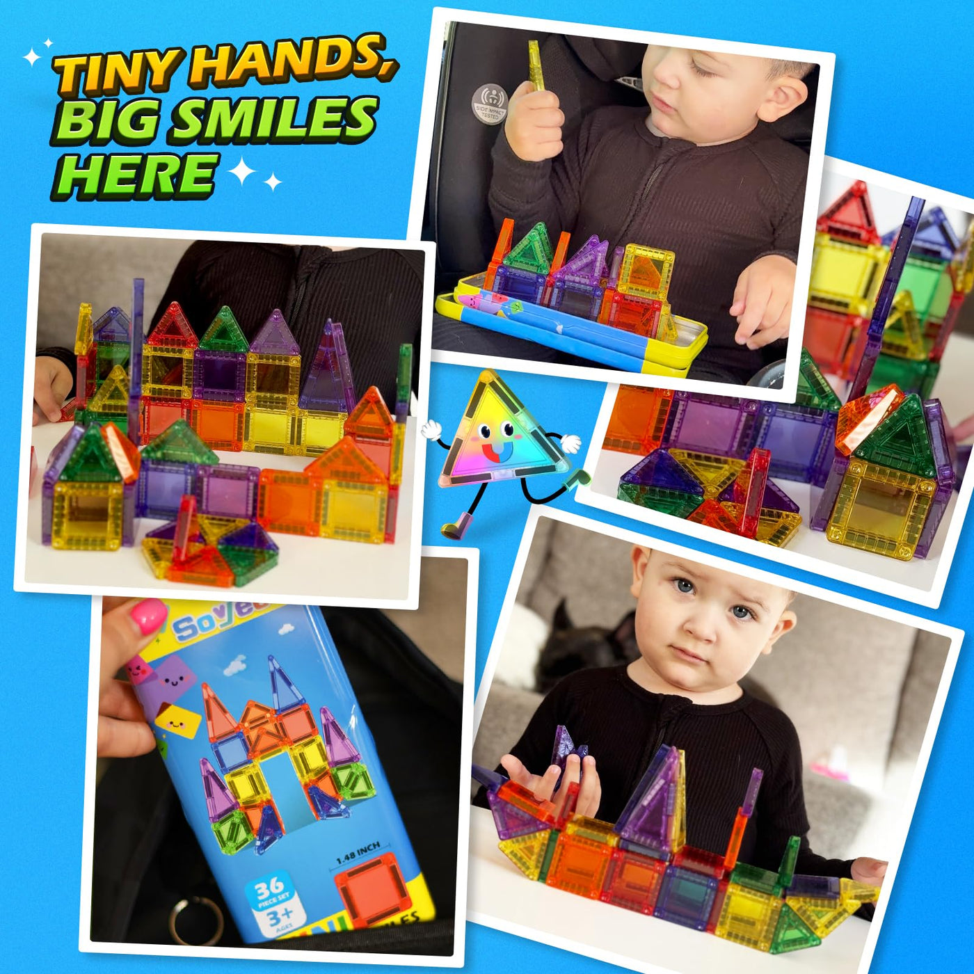 Soyee Magnetische Bausteine Reisespielzeug mit Metallbox Mini-Magnetbausteine für Kinder STEM Sensorisches Spielzeug Kleinkindspielzeug für Reisen Spielzeug Geschenk Jungen und Mädchen ab 3 Jahren