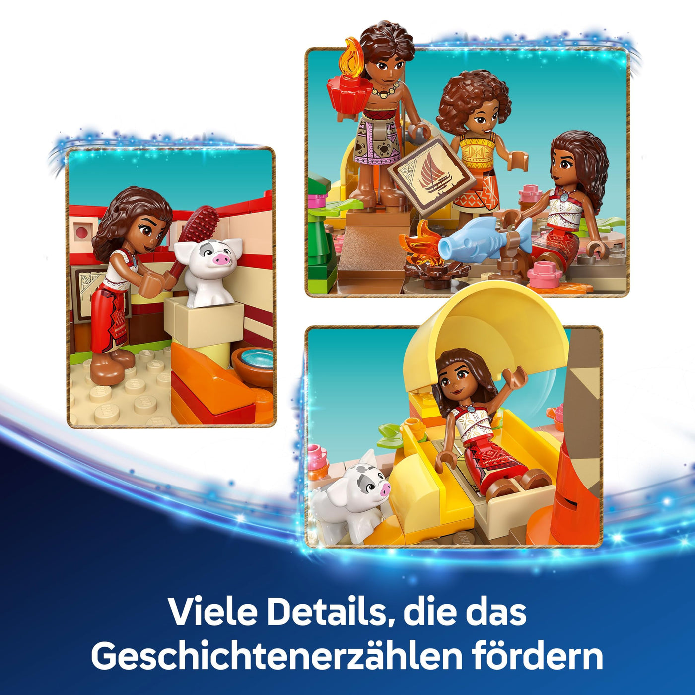 LEGO ǀ Disney Vaiana 2: Vaianas Abenteuerfloß - Spielzeug Boot mit Textilsegel, abnehmbarem Deck, Lagerfeuer & 3 Minifiguren, inkl. Loto und Moni – Geschenk für Mädchen ab 6 Jahren & Fans – 43270