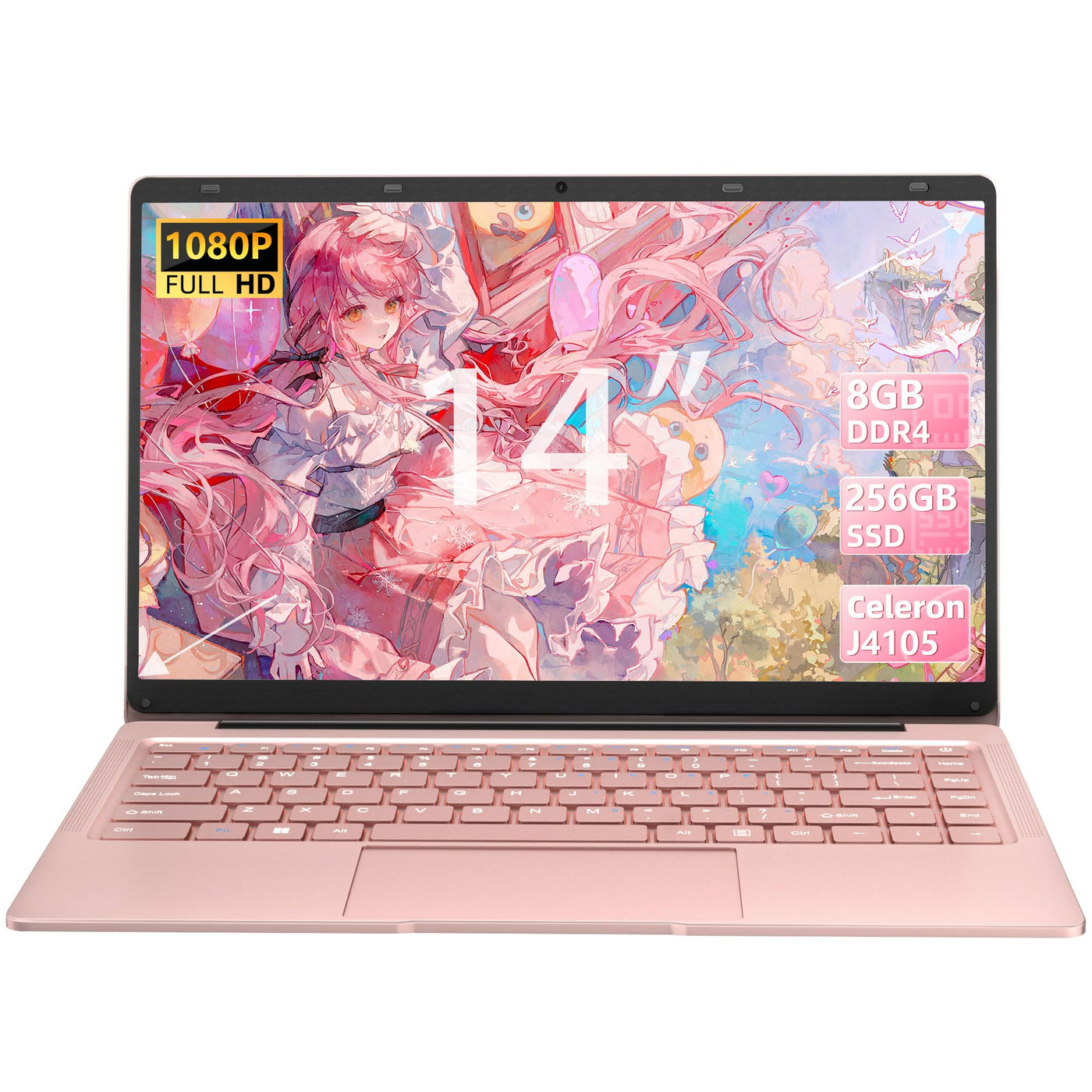Fsjun 14 Zoll Roségold Laptop, 8G RAM 256G SSD, IPS FHD Display, 4core-4thread J4105,Ultra-dünn,USB3.0,HDMI,PC,Notebook