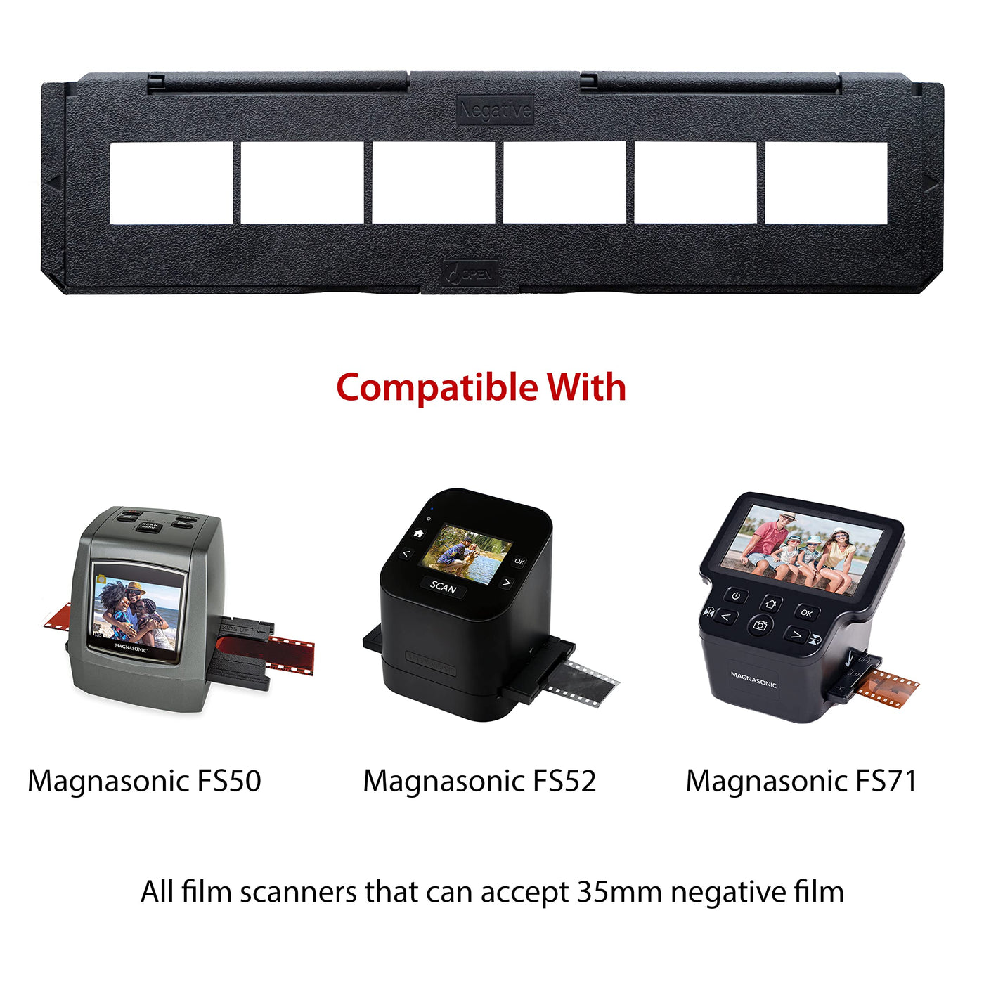 Magnasonic Negativfilmhalter mit langem Fach für 35 mm kompatible Filmscanner, hält 6 Negativbilder, um die Verarbeitungszeit zu beschleunigen, einfach zu bedienen, glättet sanft und schützt