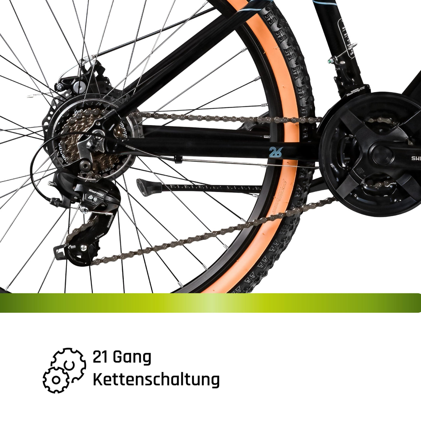 Galano Toxic Mountainbike 26 Zoll ab 145 cm für Damen Herren Mädchen Jungen mit 21 Gang, Federgabel und Scheibenbremse Fahrrad MTB Hardtail Unisex (schwarz/blau, 36 cm)