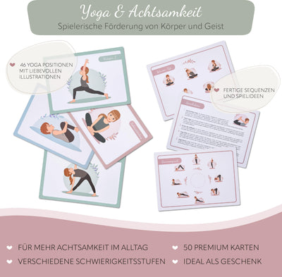 Yomeda Kinderyoga Bildkarten – 50 hochwertige Yoga Karten für Kinder mit Anleitungen – Fördert Konzentration, Bewegung & Achtsamkeit – Ideal für Zuhause, Schule & Therapie [Pädagogisch Wertvoll]