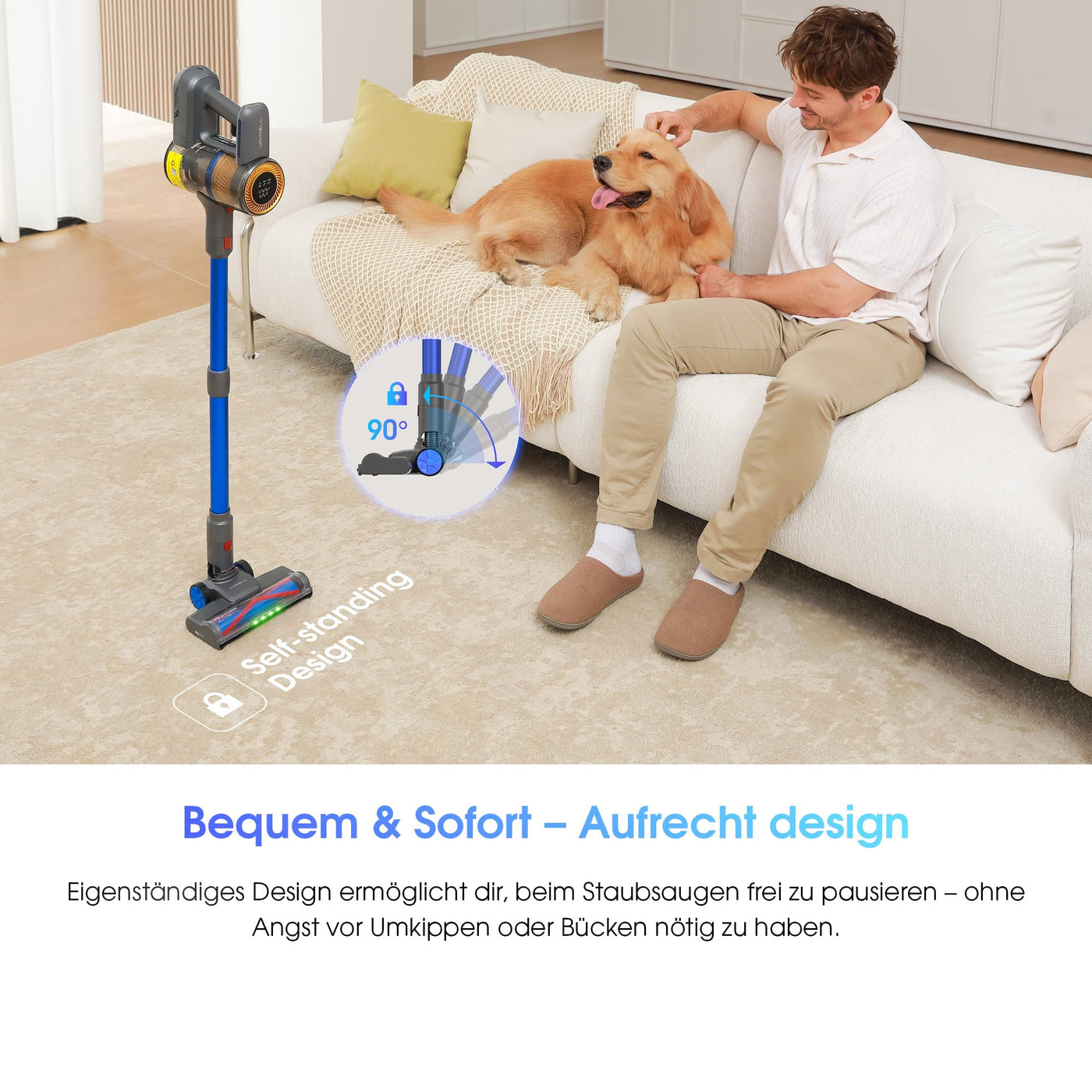 UNINELL Home UV1 Akku Staubsauger 45000Pa/450W/60Min,Staubsauger Kabellos Selbstladender mit LED-Display, Anti-Verhedderung-Bürste akkustaubsauger Super Leise für Teppich,Hartboden und Tierhaare