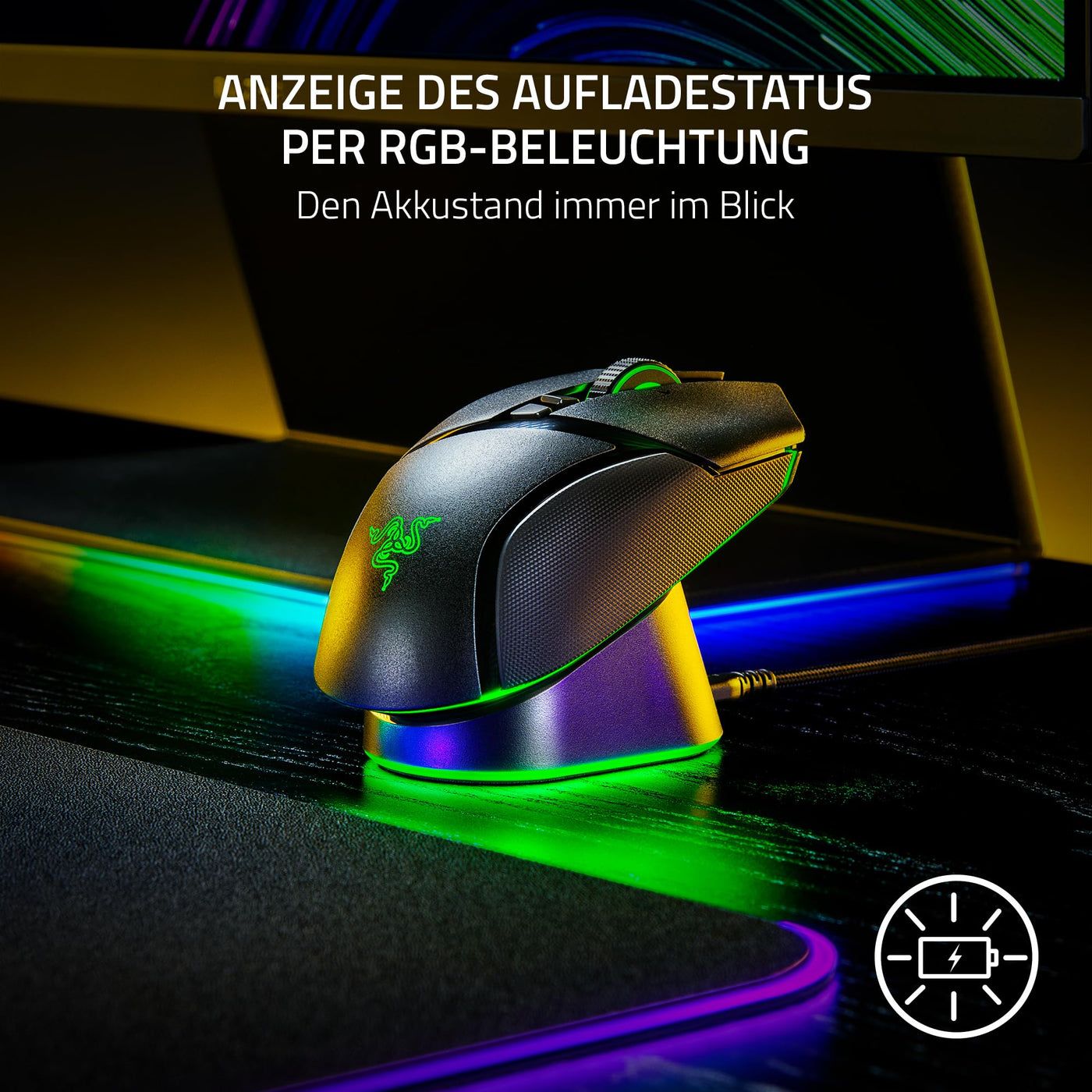 Razer Mouse Dock Pro & Charging Puck - Magnetische drahtlose Ladestation & Akku (Hyperspeed 4K Hz, 8 RGB Chroma Beleuchtung & Modul für kompatible Razer Mäuse) Schwarz