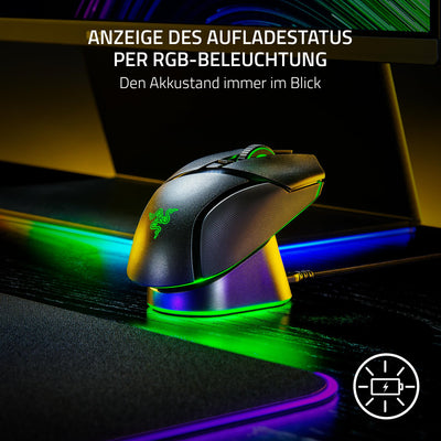 Razer Mouse Dock Pro & Charging Puck - Magnetische drahtlose Ladestation & Akku (Hyperspeed 4K Hz, 8 RGB Chroma Beleuchtung & Modul für kompatible Razer Mäuse) Schwarz