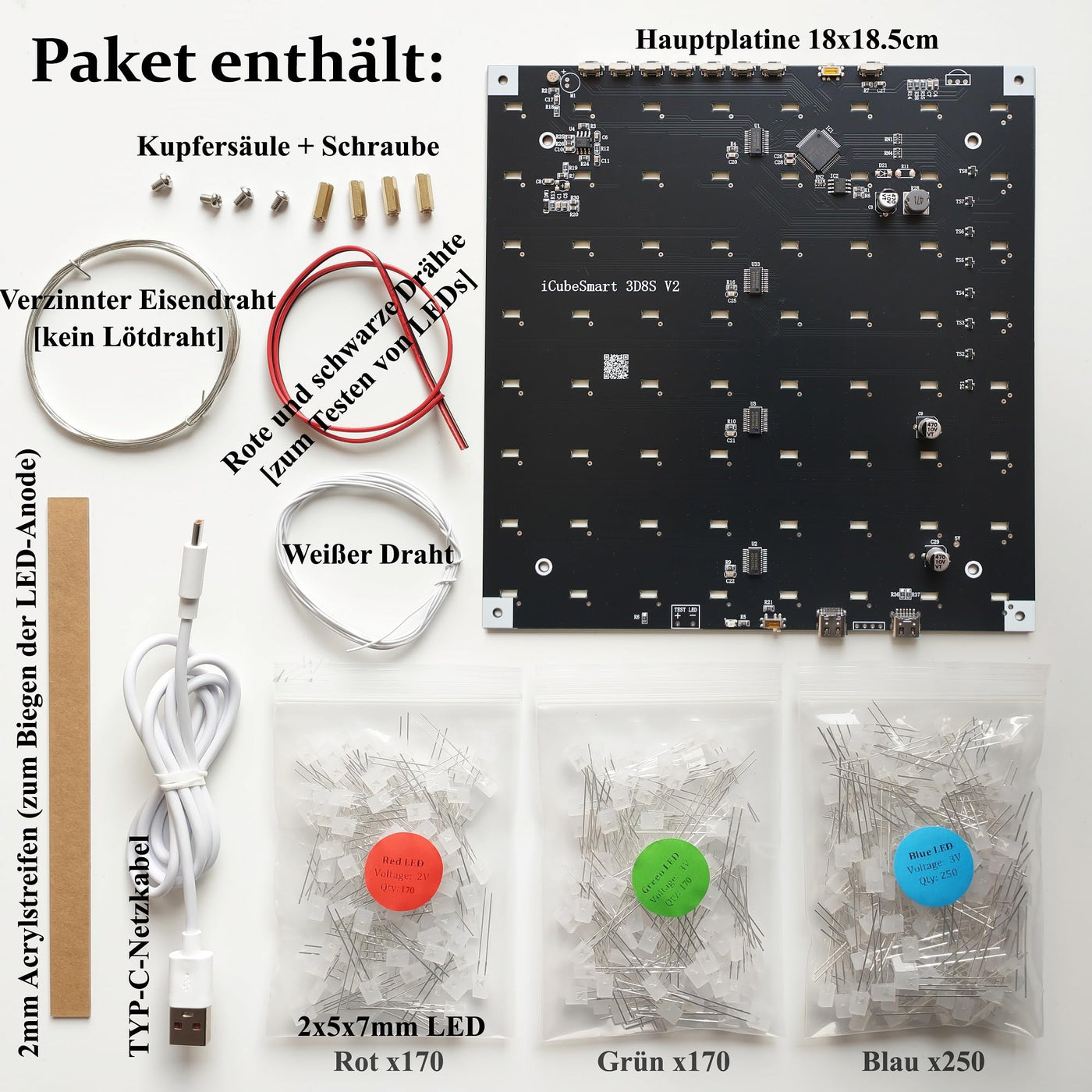 iCubeSmart 8x8x8 LED Cube Elektronik Bausatz DIY Electronic Kit DIY Löten Bausatz (3D8S-MULTI)