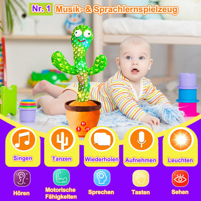 Vitosup Tanzender Sprechender Kaktus Baby Spielzeug, Lautstärke einstellbar, Nachahmend Singend Wiederholend, Interaktives Plüsch-Babyspielzeug/Geschenk für Jungen Mädchen