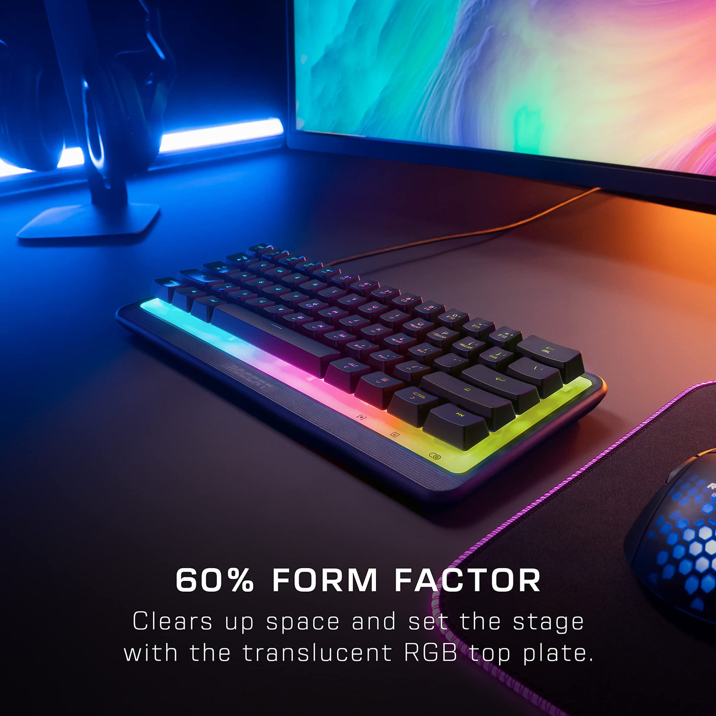 Roccat Magma Mini – 60% RGB-Gaming-Tastatur mit 5 programmierbaren Beleuchtungszonen, Membran-Tastenschalter, programmierbare Funktionsebenen, Anti-Ghosting, & Auslaufsicherheit, Schwarz