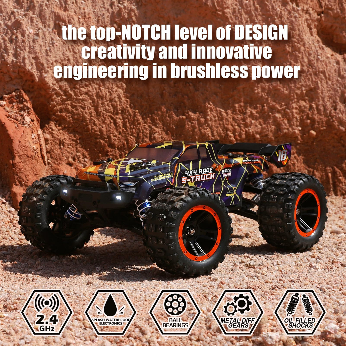 HAIBOXING Bürstenlose Fernbedienungs Auto 16890A 1/16 RC Auto 48 km/h Top Speed, Hobby Ferngesteuertes Auto für Erwachsene und Jungen All Terrain Off-Road Truck mit Spare Paddle Tires für Sand Land