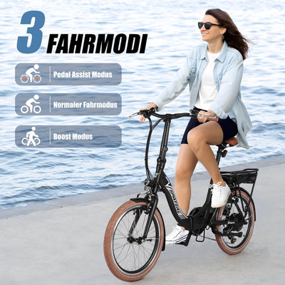 SPATIAL E Bike Klappard, 20 Zoll Elektrofahrrad, 40NM 250W Motor 36V 374.4Wh Batterie, 7 Gang Schaltung LCD Anzeige, Herren Damen City Ebike