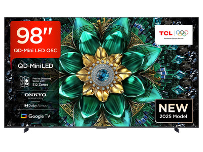 TCL 98 Zoll 98Q6C QLED Mini LED Fernseher, 4K HDR Premium, Dolby Vision IQ & Atmos, Onkyo 2.1, Smart Google TV, Game Master, 144Hz Motion Clarity Pro, AMD FreeSync Premium Pro, HDMI 2.1, AirPlay 2