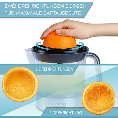 LEBENLANG Zitronenpresse elektrisch hohe Saftausbeute – Saftpresse, Orangenpresse 2 Drehrichtungen – Elektrische Fruchtpresse 2 Kegel - Orangen Edelstahl Zitruspresse