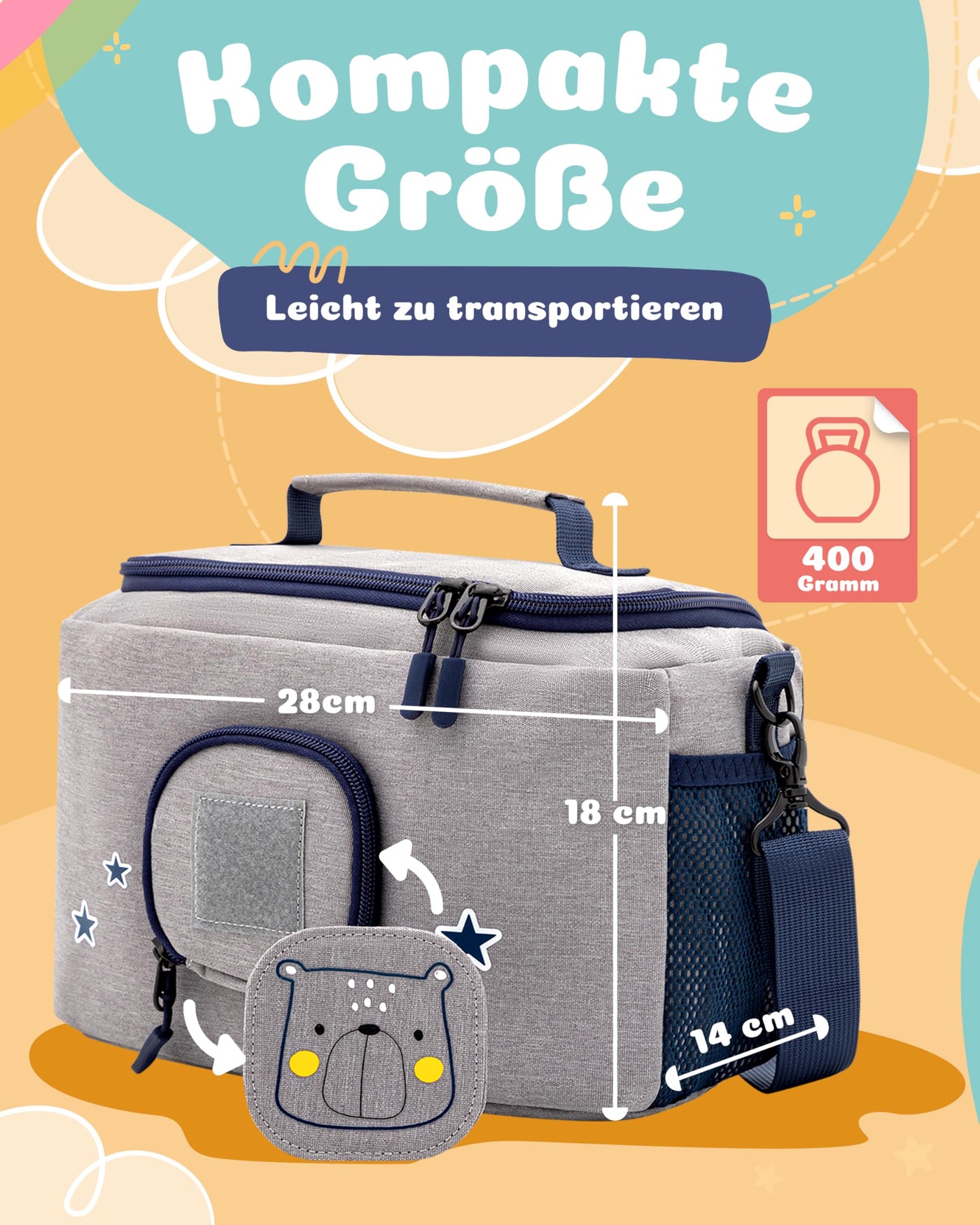 JP Journey Tasche für Toniebox - Transporttasche für Tonie Figuren und Box zum Aufhängen für Reisen und Auto (Grau-Blau Bär)