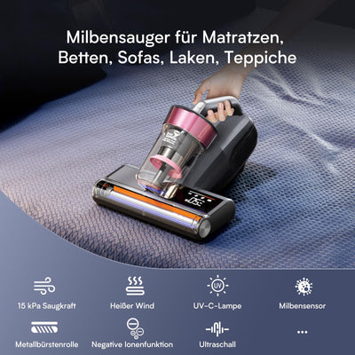 Jimmy BX8 Milbensauger 600W, Milbenstaubsauger für Matratzen mit UV-Licht, 65℃ Heißluft, Staubsensor, Negativ-Ionen-Funktion zur Luftreinigung LED-Bildschirm, Hausstaubmilben Bekämpfen Sauger