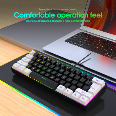 Snpurdiri 60% Percent Gaming Tastatur, Ergonomische Kleine Mini Gaming Tastatur, Silent Compact RGB Tastatur für Windows, PC, Laptop, Gaming (61 Tasten, Weiß-Schwarz)