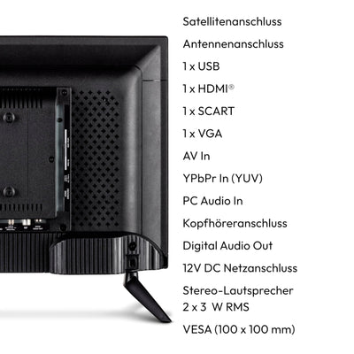MEDION 59,9 cm (24 Zoll) Full HD Fernseher (integrierter DVD-Player, perfekt für Camping Wohnmobil LKW Garten, 12V KFZ Car-Adapter, Triple Tuner Receiver, HDMI, USB, MD 824001)
