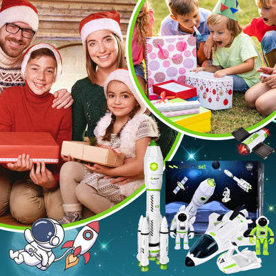 Herenear Space Raketen Spielzeug für Kinder, Space Shuttle Modell für 3 6 8 9 Jahre Kinder, Space Mission Raumschiff Spielzeug, STEM Luft Raumfahrt Raketenwerfer, 5-in-1 Lernspielzeug mit Motorroller
