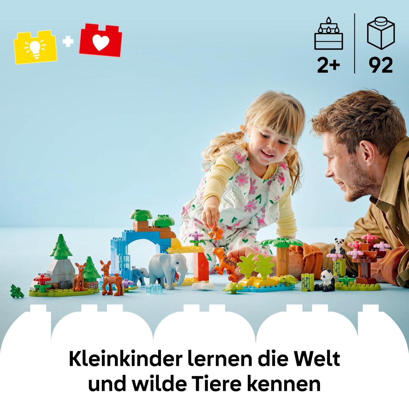 LEGO DUPLO Town Wildtier-Familien 3-in-1 Set - Lernspielzeug für Kleinkinder mit Tierfiguren - Montessori Spielzeug ab 2 Jahren mit Schildkröte, Tiger, Elefant, Hirsch & Panda Figuren - Geschenk 10446